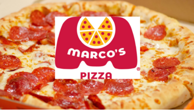 marcos pepperoni pizza close up with logo