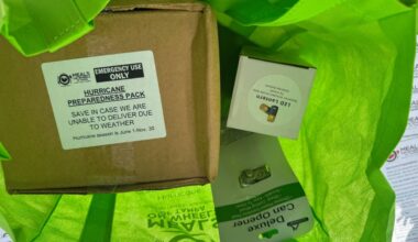 Meals on Wheels hurricane preparedness packs include shelf-stable meals, water, a manual can opener, a lantern, first-aid supplies and other information. (Spectrum News/Julia Hazel)