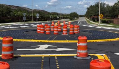 A new modular roundabout at Wyndham Lakes Boulevard and Rodrick Circle in Orange County. (Spectrum News/Sarah Winkelmann)