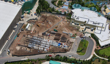 Aerial Photos Show Progress on Events Center and Future Expansion Pad at Epic Universe