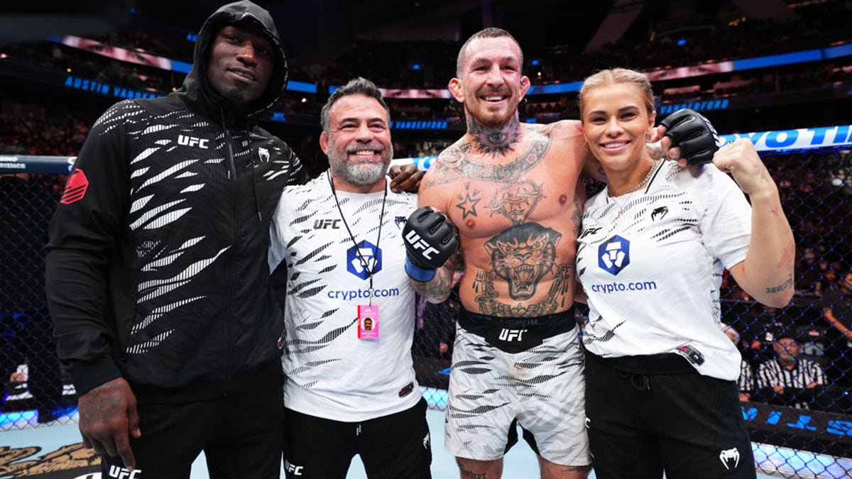 Austin Vanderford reacts after a TKO victory against Nikolay Veretennikov of Ukraine in a catchweight fight during UFC Fight Night at Climate Pledge Arena in Seattle, Washington, on Feb. 22, 2025.