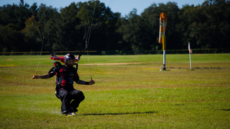 Skydiver touching the ground in Zephyrhills, Florida