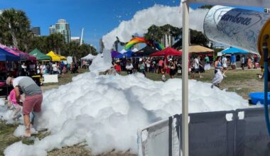 Bubble cannon sprays bubbles at St. Pete Pride Family Day. (Spectrum News)