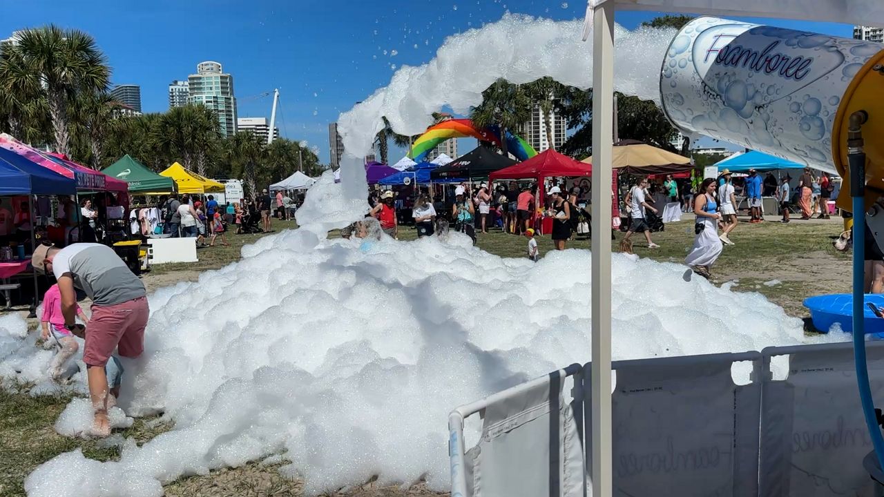 Bubble cannon sprays bubbles at St. Pete Pride Family Day. (Spectrum News)