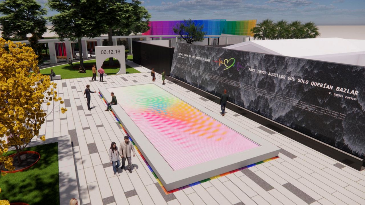 This rendering shows a proposed design of the Memorial Plaza, the centerpiece of the Pulse Memorial. Construction is expected to start this fall. (Courtesy of Borrelli+Partners and Gomez Construction Company)
