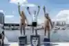 The St Pete men's podium: Heslop (2nd), Lichtenstein (1st) & Popovici (3rd) (L-R) Aidan Heslop, James Lichtenstein and Constantin Popovicicelebrate on the podium at the second stop of the Red Bull Cliff Diving World Series in St. Petersburg, USA on June 6, 2026.