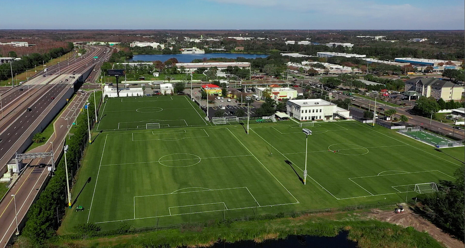 Aerial view of soccer fields