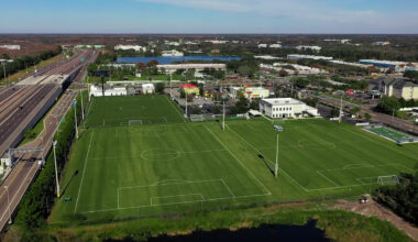 Aerial view of soccer fields
