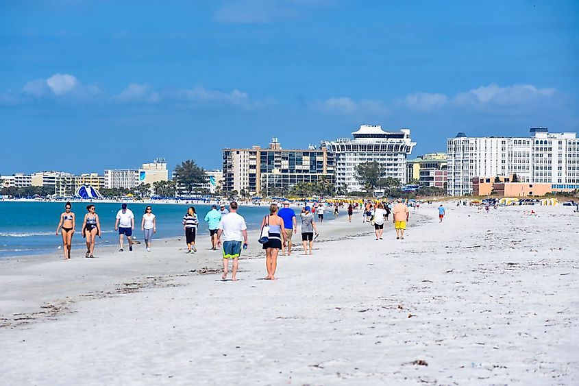 Beachgoers enjoying the sand at St. Pete Beach, Florida