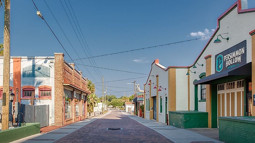 Locally owned shops along the downtown district in DeLand, Florida
