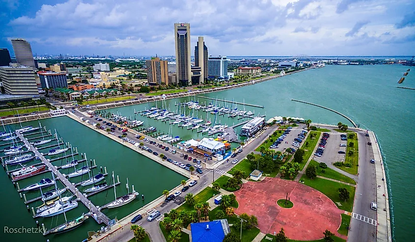 Corpus Christi, Texas Skyline view of City harbor.