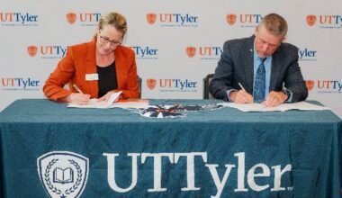 UT Tyler President Julie V. Philley, MD, and Jacksonville ISD Superintendent Brad Stewart
