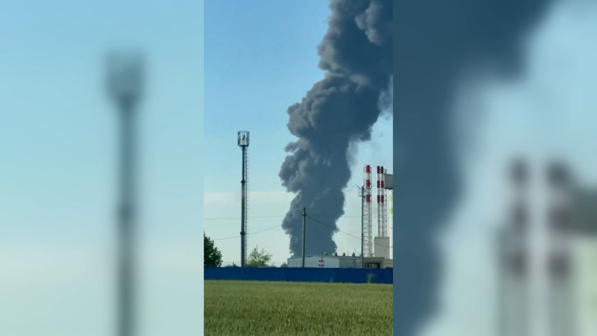 Smoke rises after a strike on Krasnodar Krai, Russia, on June 6.