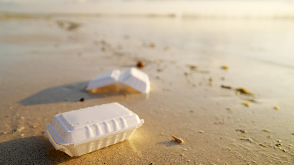 Foam containers littering a beach (iStock image)