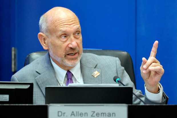 School Board member Dr. Allen Zeman notes that there was only one approved vendor that bid on the School Bus Infraction Detection System before voting to approve the item during a Broward County School Board workshop at the Kathleen C. Wright Administration Center in Fort Lauderdale on Tuesday, June 9, 2026. (Amy Beth Bennett / South Florida Sun Sentinel)
