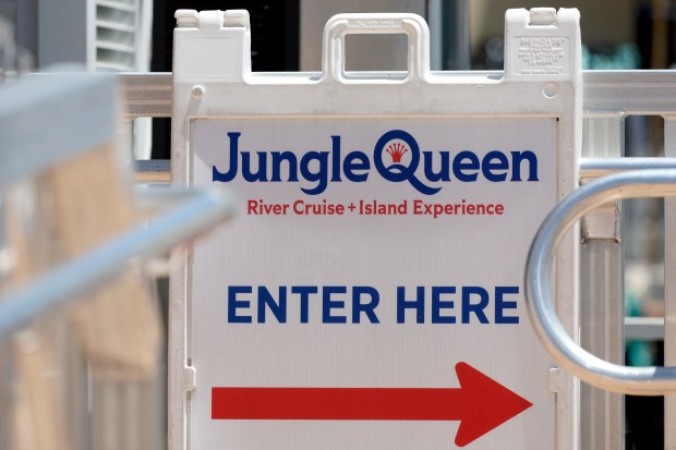 Signage is posted at the Jungle Queen Riverboat sightseeing cruise dock in Fort Lauderdale beach on Monday, June. 29, 2026. (Amy Beth Bennett / South Florida Sun Sentinel)
