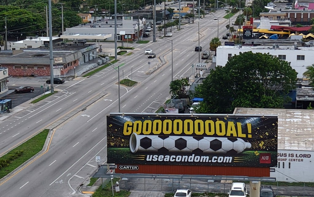 World Cup fans in Miami greeted by billboards for safe sex