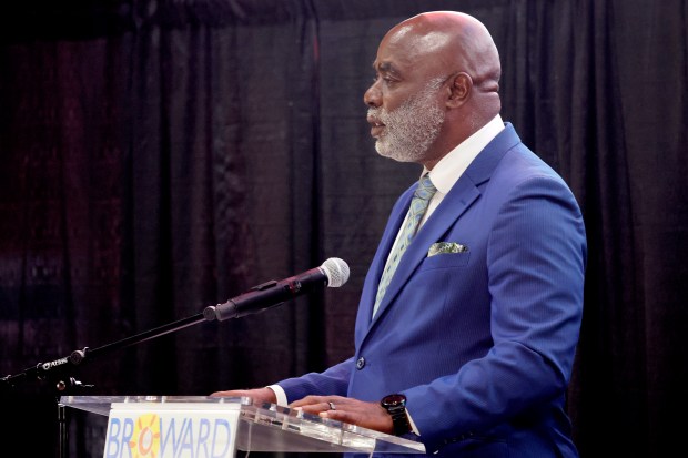 Broward County Vice Mayor Robert McKinzie talks during a press conference at Amerant Bank Arena in Sunrise, on Friday, June 5, 2026, to announce Broward County's World Cup Watch Party program. (Mike Stocker/South Florida Sun Sentinel)