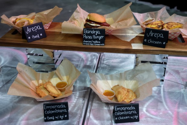 Some of the food options that will be on the menu at Amerant Bank Arena in Sunrise during Broward County's World Cup Watch Party program. (Mike Stocker/South Florida Sun Sentinel)