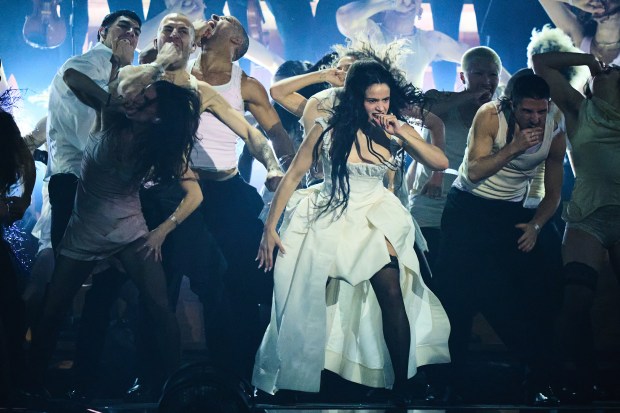 Rosalia performs during the Brit Awards 2026 in Manchester, England, Saturday, Feb. 28, 2026. (Scott A Garfitt/Invision/AP)