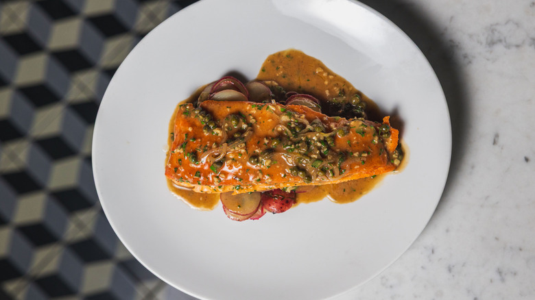 Rainbow trout piccata with brown butter, capers, and roasted potatoes