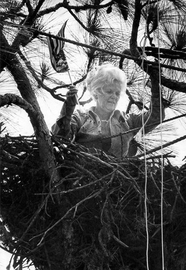 Doris Mager became known as the "Eagle Lady" after staying in an inactive bald eagle nest for a week to raise awareness of eagle conservation and funds for a new raptor rehab center. (Orlando Sentinel file)