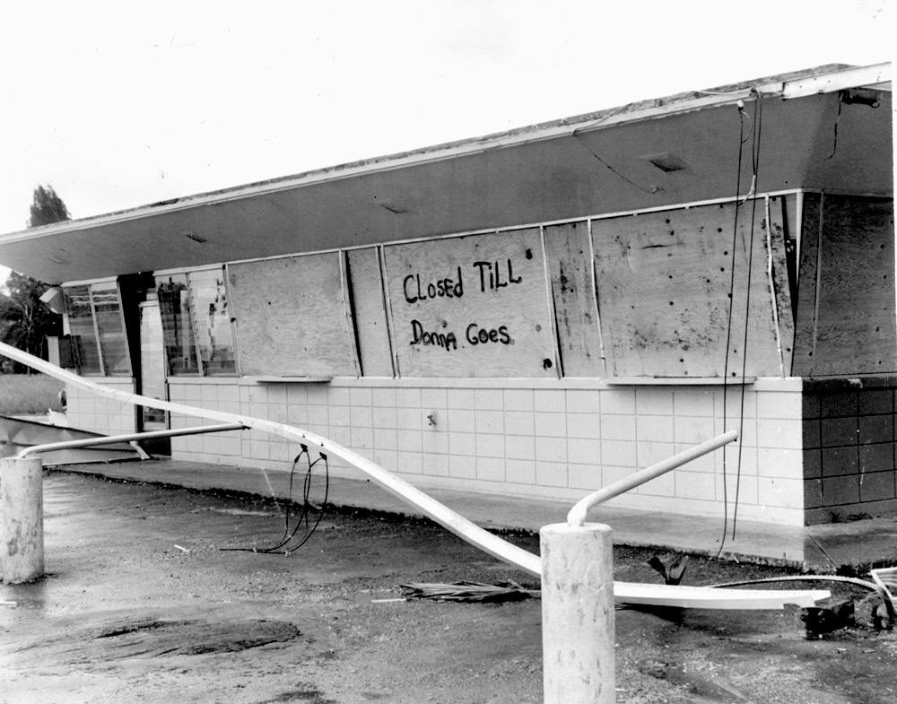 Some damage from Hurricane Donna, which hit Florida in 1960....