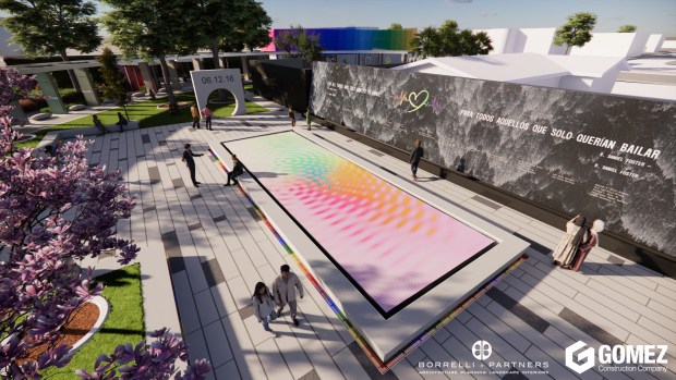 Renderings released of the Pulse memorial at the 30% design update meeting on March 5, 2026. Pictured are the obelisk, fountain wall and reflecting pool. (City of Orlando)