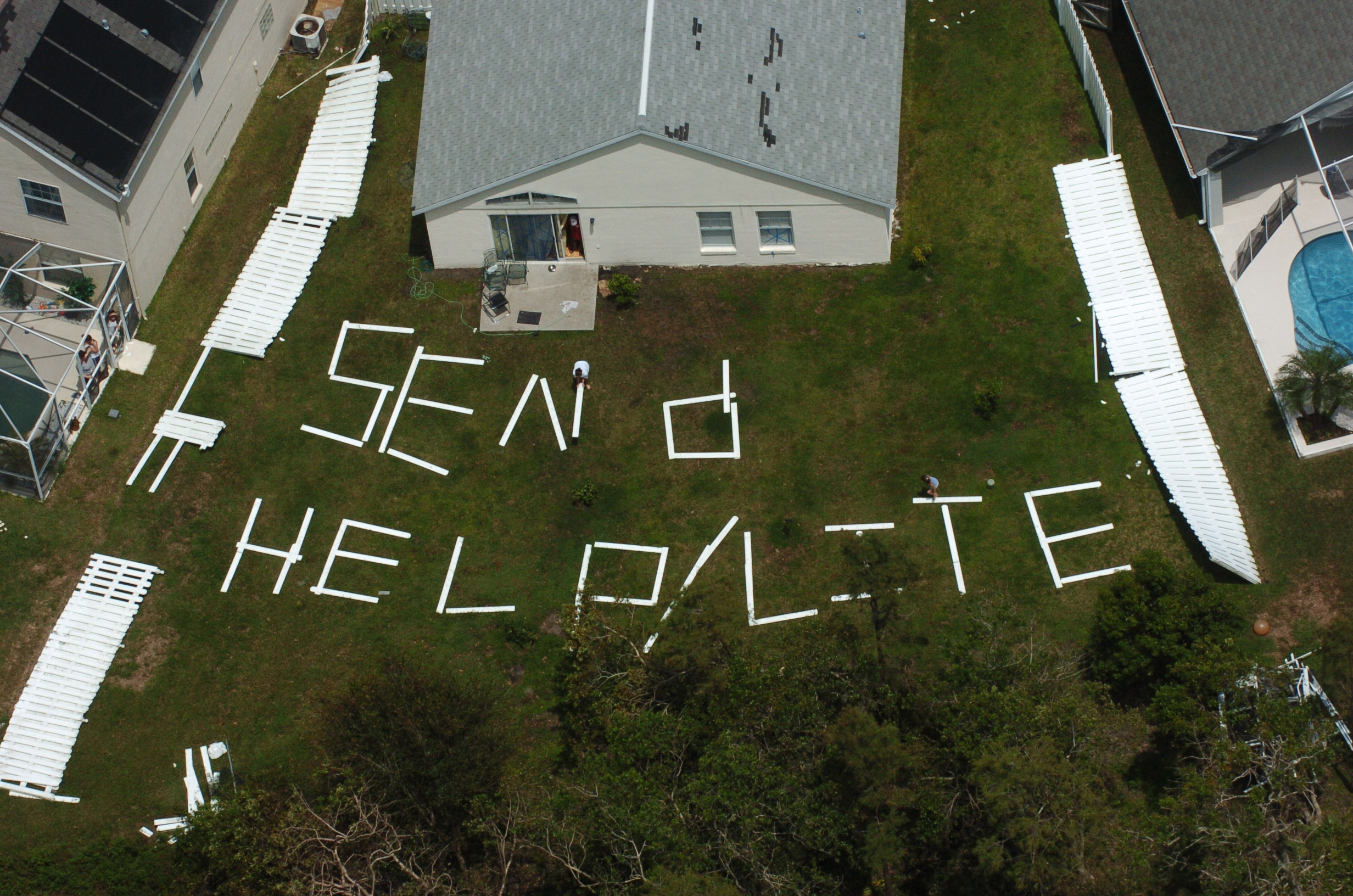 A message â SEND HELP/LITE â is spelled in the...
