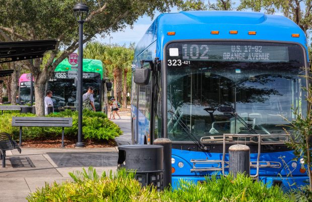 Lynx buses wait for passengers at the Altamonte Springs SunRail station, on Thursday, June 18, 2026. (Ricardo Ramirez Buxeda/ Orlando Sentinel)