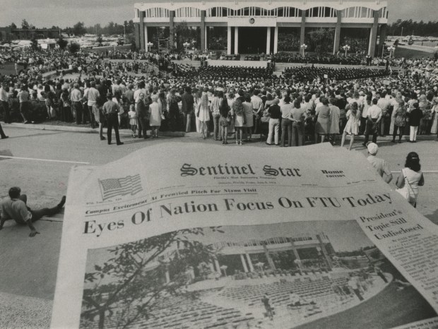 Orlando's Sentinel Star covers President Richard Nixon's commencement address at Florida Technological University (now UCF) on June. 8, 1973. (Orlando Sentinel File)