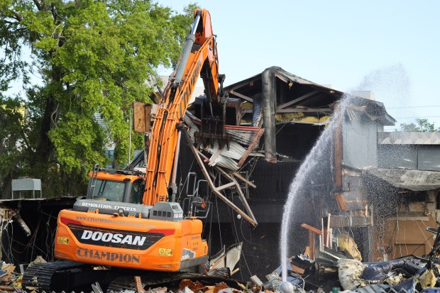 The Pulse nightclub is demolished on March 18, 2026, after years of controversy over its fate. (Ricardo Ramirez Buxeda/ Orlando Sentinel)