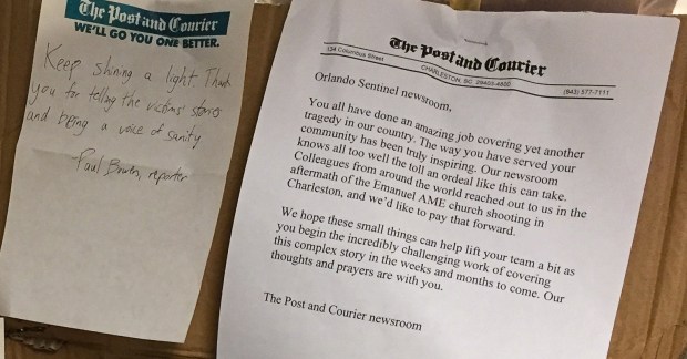After the Pulse nightclub massacre in 2016, Orlando Sentinel staff received notes of support from newsrooms that had previously covered mass shootings. (Roger Simmons/Orlando Sentinel)