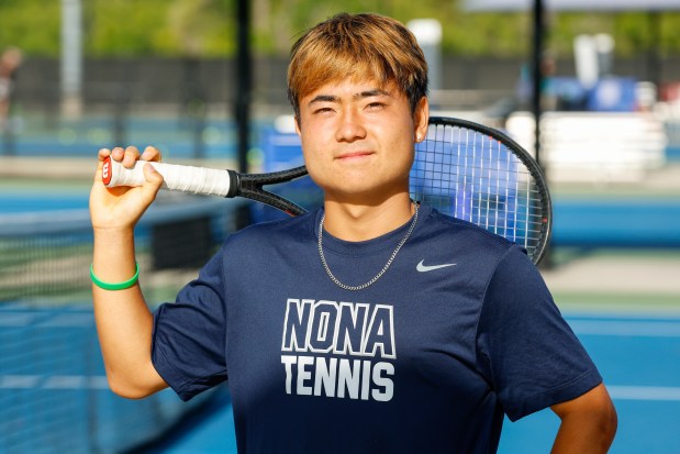 Lake Nona tennis senior Minato Koido before his match in the Class 4A district tournament at the USTA National Campus in Orlando on Monday, April 13, 2026. (Rich Pope/Orlando Sentinel)