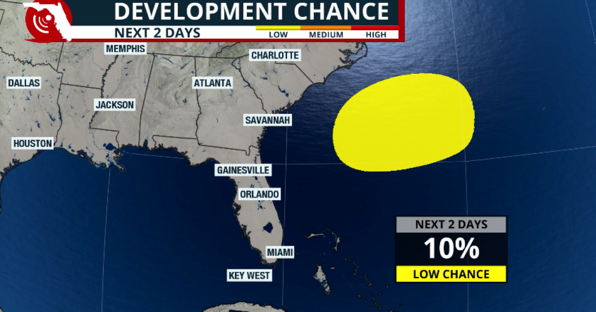 Low chance for tropical storm formation east of Florida