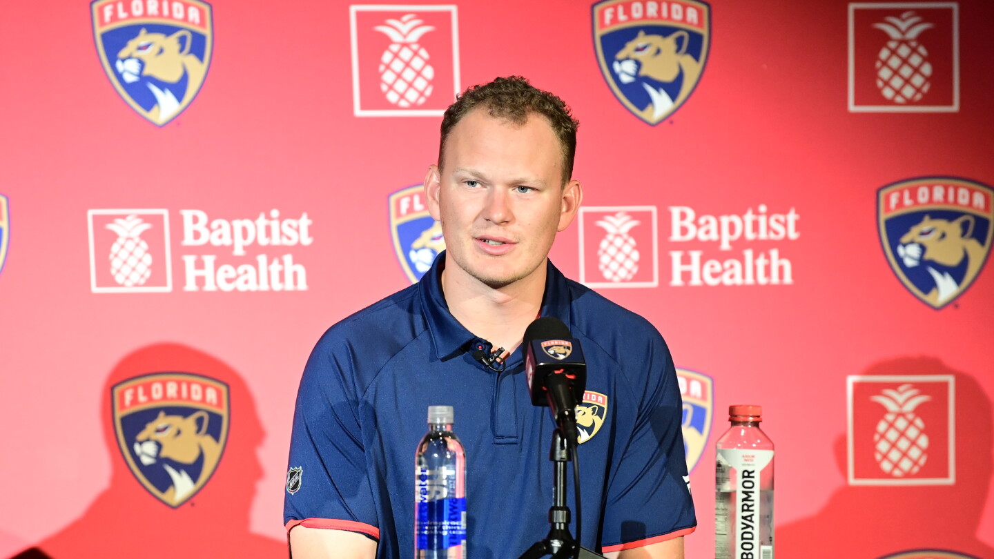 Brady Tkachuk introduced by Florida Panthers, discusses the trade to his brother’s team