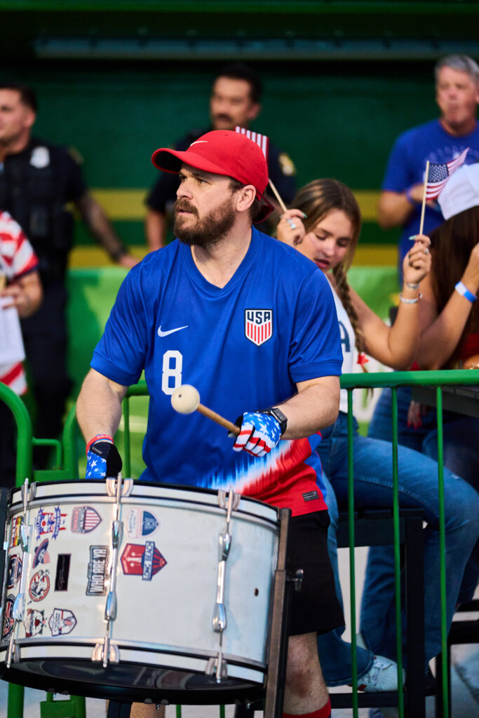 People at a soccer stadium