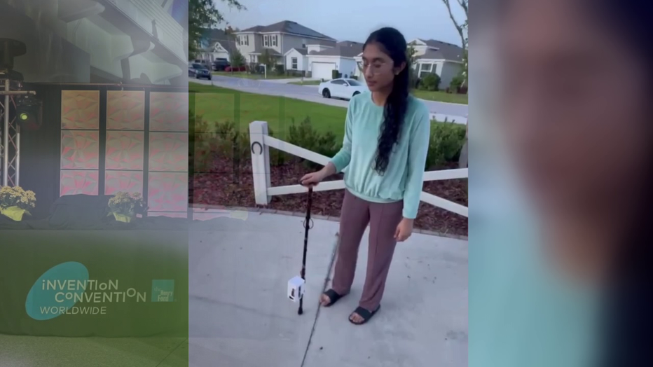 Ishanvi Sabniveesu testing out a prototype of CareCane