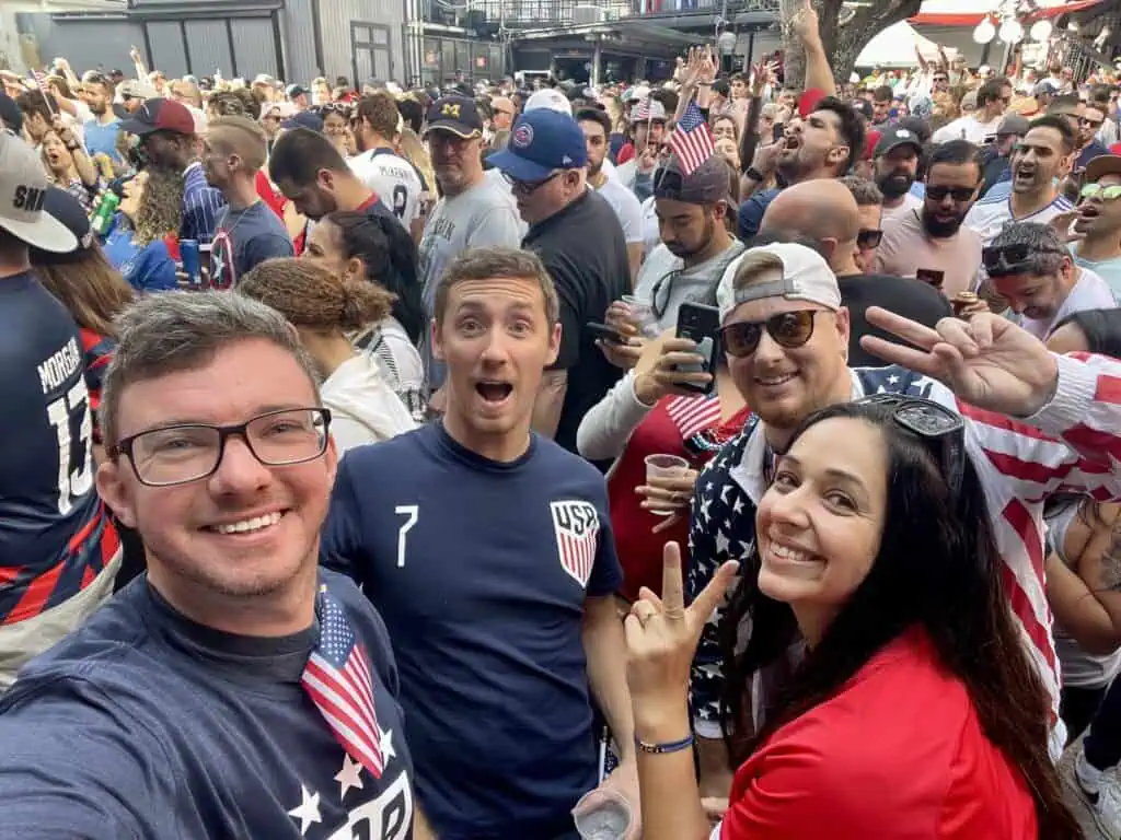 People at a soccer watch party
