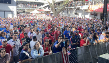 People at a soccer watch party