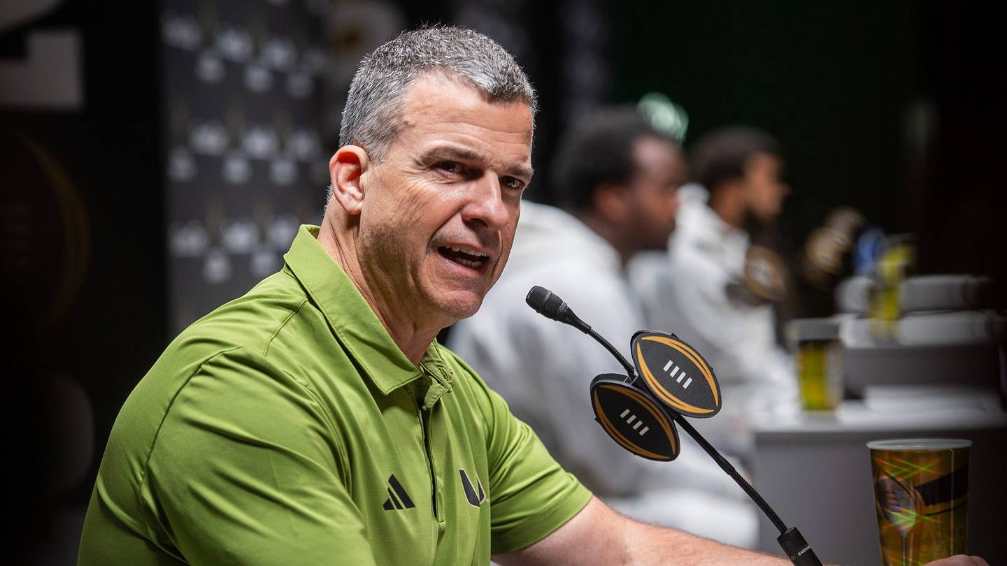 University of Miami Head Coach Mario Cristobal talks at Media Day during the College Football Playoff on Saturday, Jan. 17, 2026.