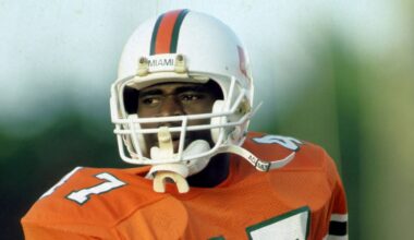 Sep 13, 1986; Miami, FL, USA; FILE PHOTO; Miami Hurricanes receiver Michael Irvin (47) during the 1986 season at the Orange Bowl. Mandatory Credit: Photo By USA TODAY Sports