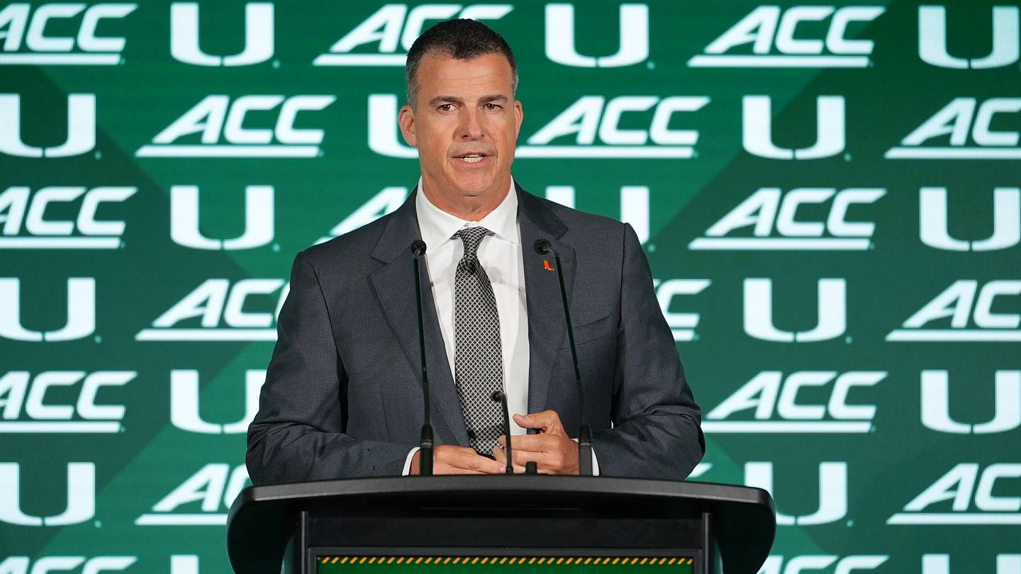 Jul 15, 2026; Charlotte, NC, USA;   Miami head coach Mario Cristobal speaks to the media during ACC Media Days at Hilton Charlotte Uptown. Mandatory Credit: Jim Dedmon-Imagn Images