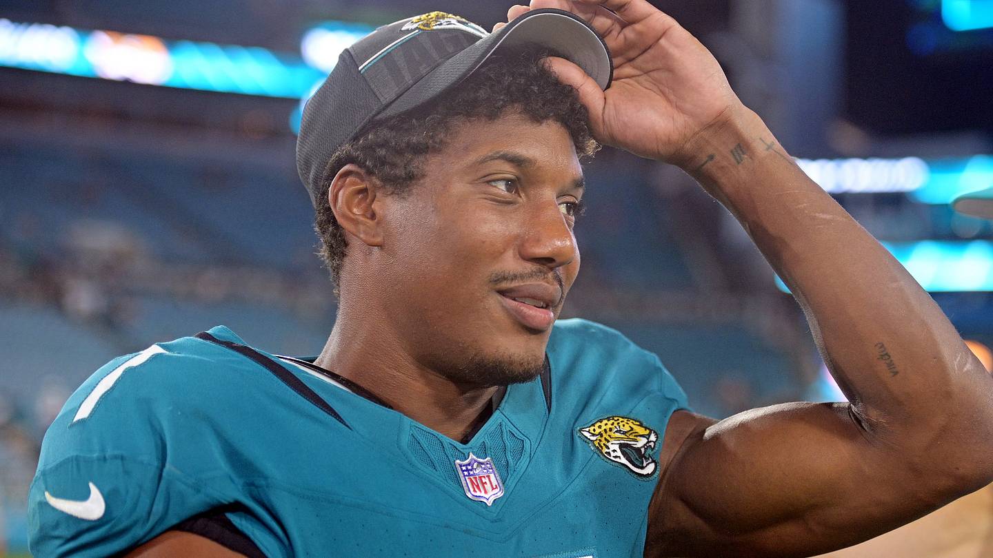 Aug 26, 2023; Jacksonville, Florida, USA; Jacksonville Jaguars wide receiver Zay Jones (7) after the game against the Miami Dolphins at EverBank Stadium.