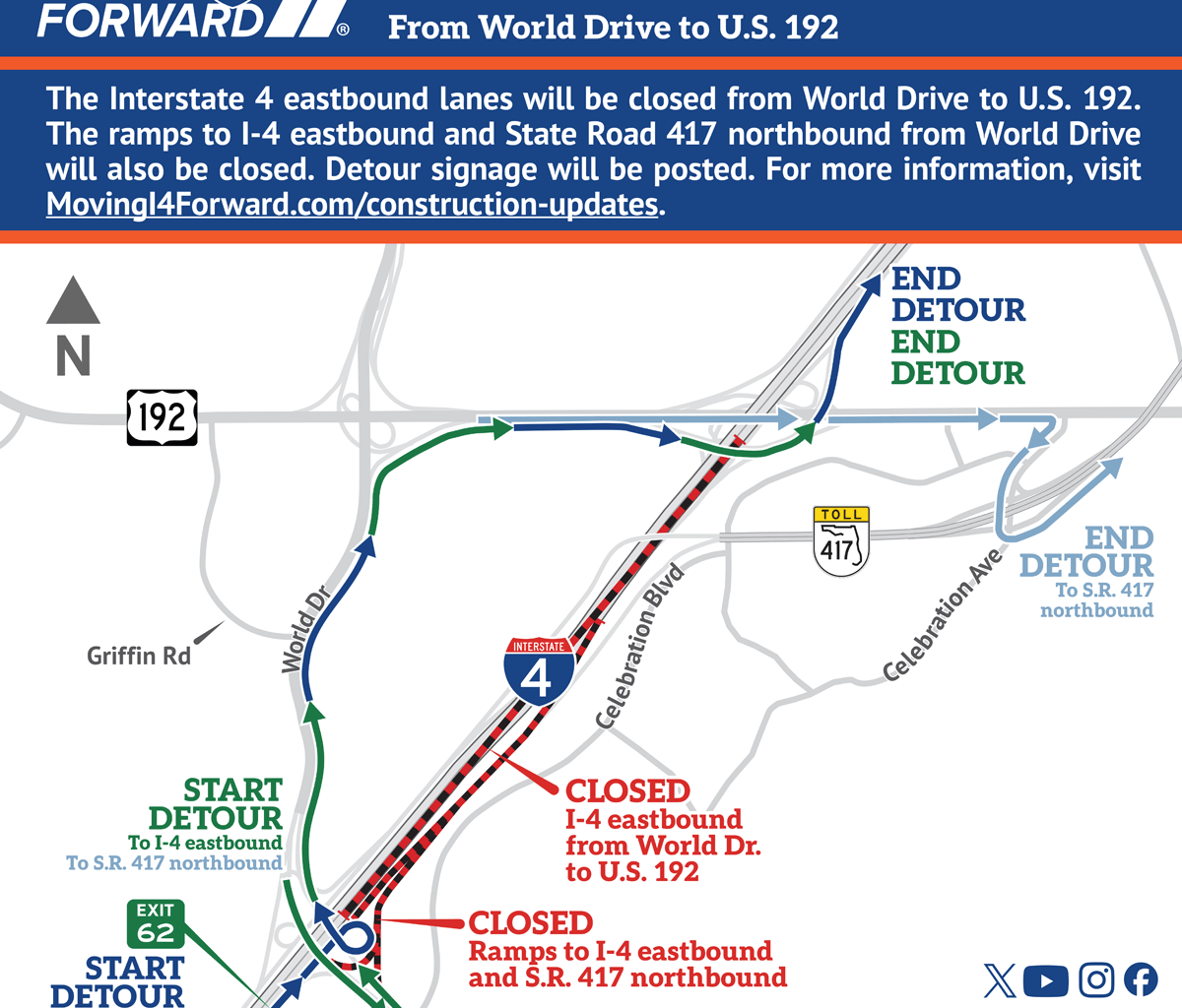 I-4 East in Osceola to close Sunday night; see where, when, what else