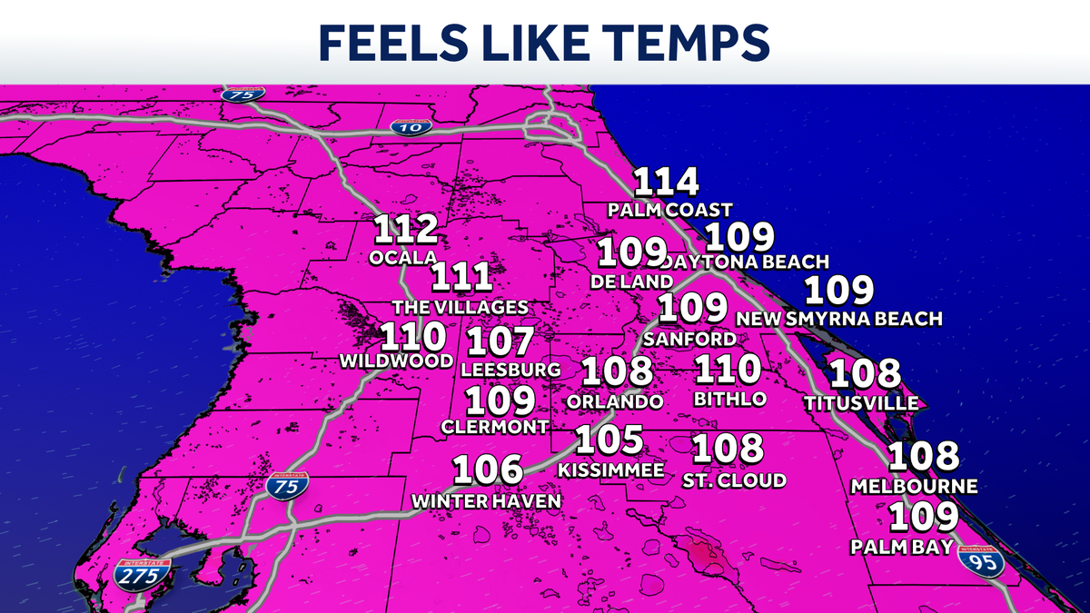 Heat index climbing to 111 degrees in parts of Central Florida