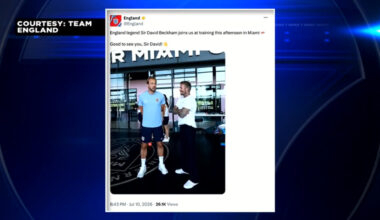 British soccer legend David Beckham greets Team England in Fort Lauderdale during preparations - WSVN 7News | Miami News, Weather, Sports