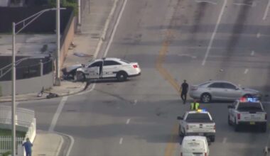 Hialeah Police officer hospitalized after crash with civilian vehicle in Hialeah - WSVN 7News | Miami News, Weather, Sports