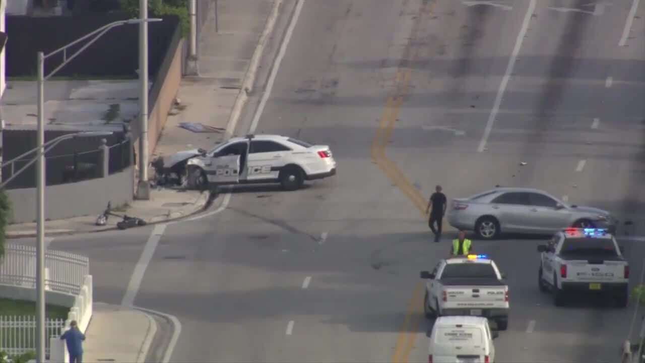 Hialeah Police officer hospitalized after crash with civilian vehicle in Hialeah - WSVN 7News | Miami News, Weather, Sports