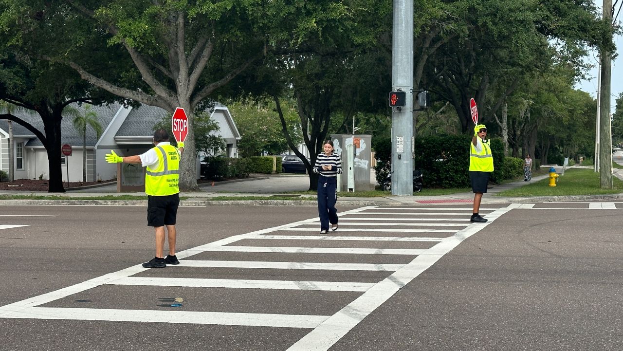 All school crossing guards are trained to Florida Department of Transportation guidelines. You can contact the Hillsborough County Sheriff’s Office for more information if you’re interested in applying. (Spectrum News/Fallon Silcox)